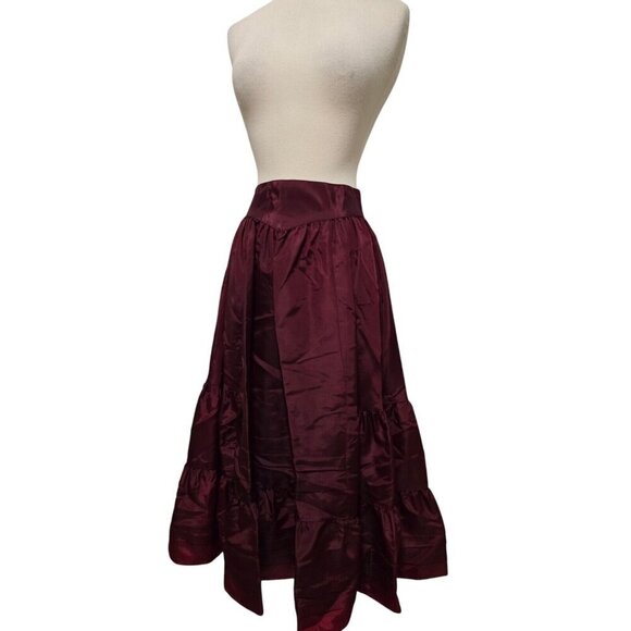 Gunne Sax 70s Vintage Saloon Skirt Maroon Ruffled Size 9 Gunnies - Picture 3 of 10